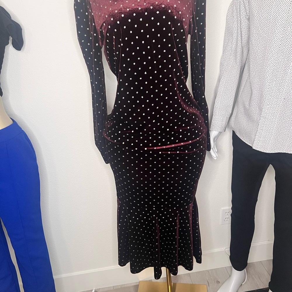 SHEIN Red Bodycon Midi Dress with Long Sleeves and Mock Neck for Cocktail